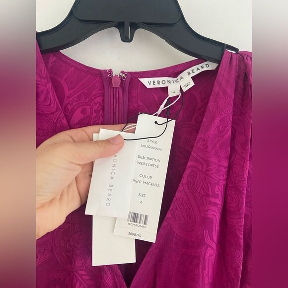 NWT Veronica beard WEISS PAISLEY JACQUARD DRESS magenta pink Sz 4 silk - Picture 14 of 15